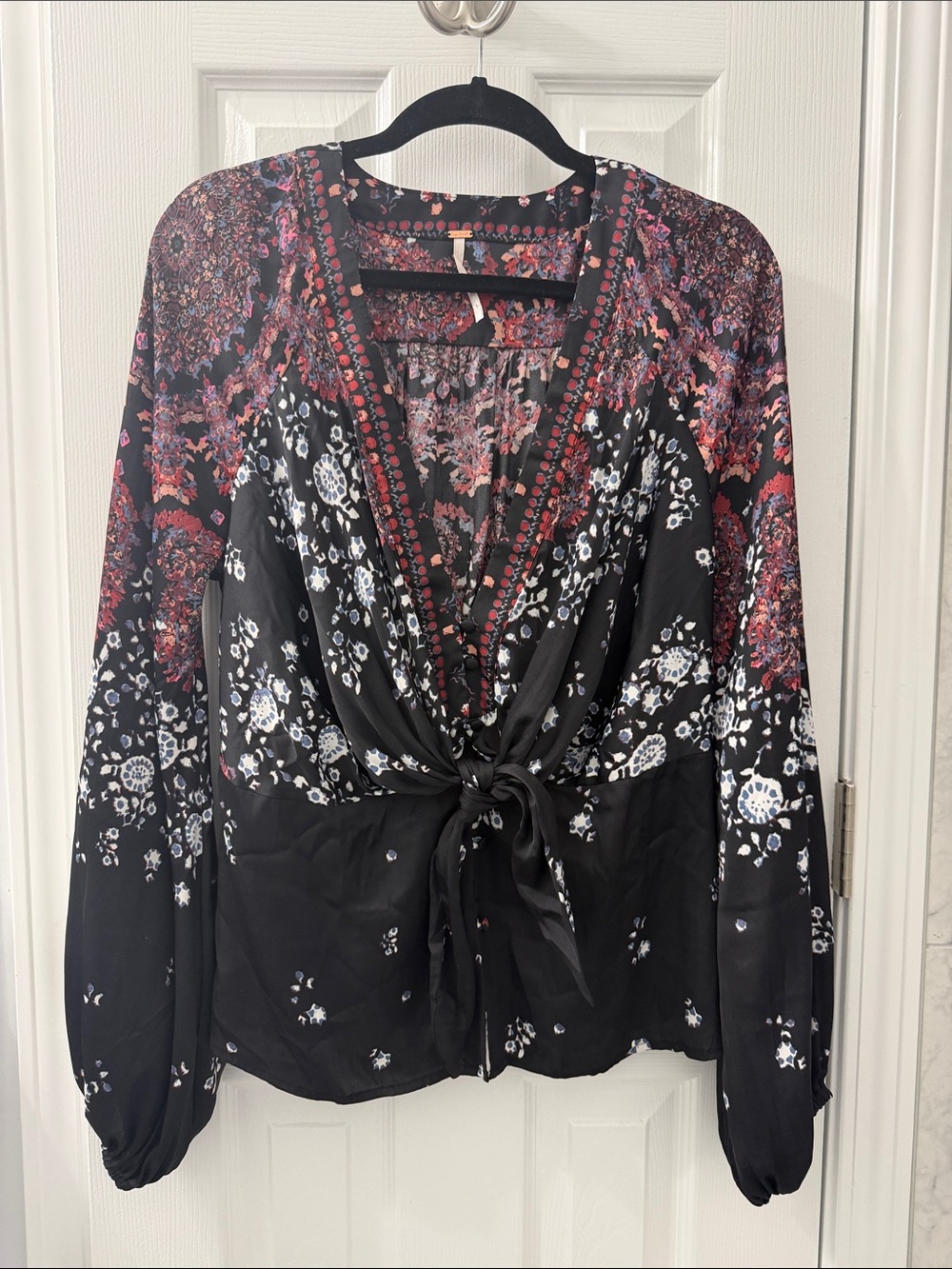 Free People Boho Tie-Front Floral Blouse
